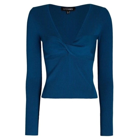 INTERMIX Sweaters - INTERMIX Women's Molly V-Neck Rib Knit Top Blue Womens S Minimalist Casual EUC